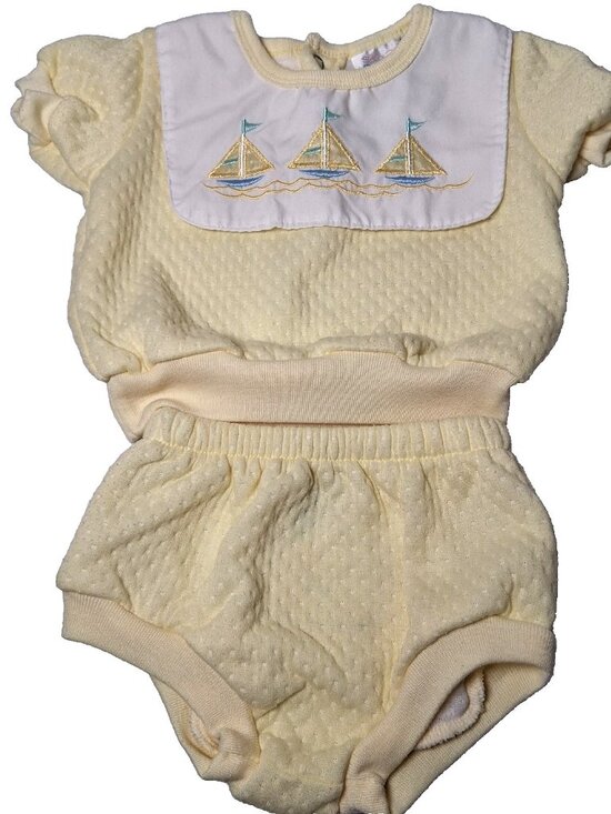 Small Steps Other - Vintage Baby Outfit Small Steps 6/9 Mos Yellow Sailboat Shirt Set Nautical 2 Pc